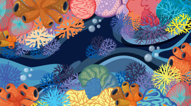 Illustration of a coral reef ecosystem