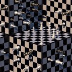 Vertically- and horizontally-placed chess boards and chess pieces