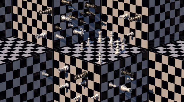 Vertically- and horizontally-placed chess boards and chess pieces