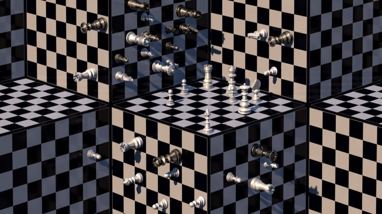 Vertically- and horizontally-placed chess boards and chess pieces